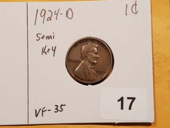 Nice Semi-Key 1924-D Wheat cent in Very Fine 35