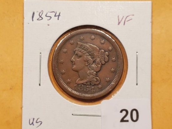 1854 Braided Hair Large Cent in Very Fine