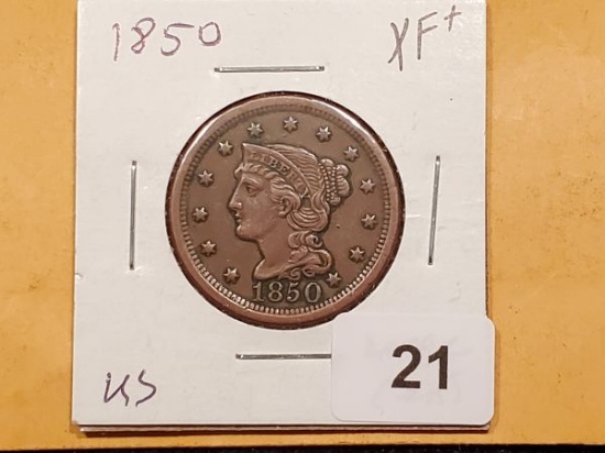 1850 Braided Hair Large Cent in Extra Fine plus