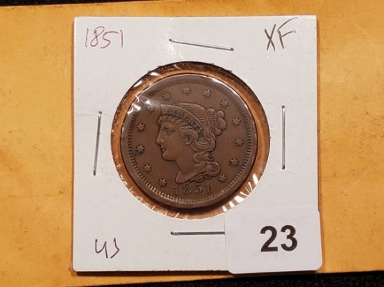 1851 Braided Hair Large Cent in Extra Fine