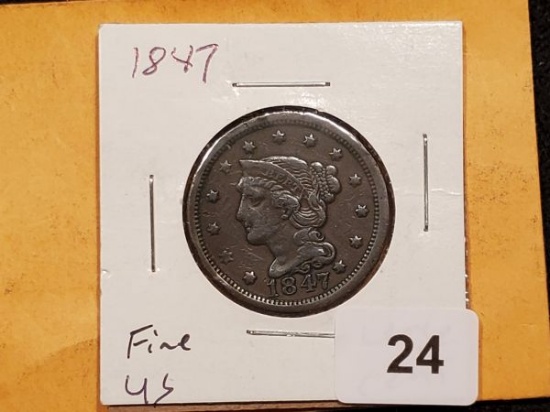 1847 Braided Hair Large cent in Fine