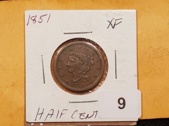 Another very nice 1851 Braided Hair Half-cent in Extra Fine