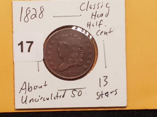 Another Purty About Uncirculated 1828 Classic Head Half Cent