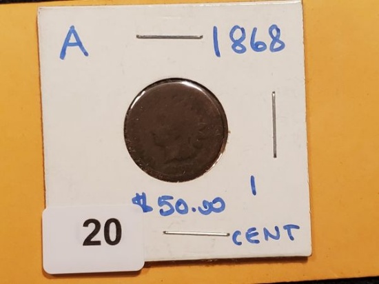 Semi-Key 1868 Indian cent in about good