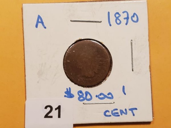 Semi-Key 1870 Indian cent in about good