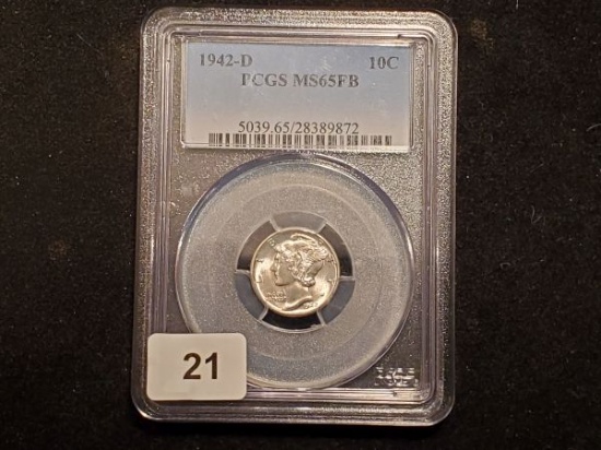 PCGS 1942-D Mercury Dime in MS-65 FB