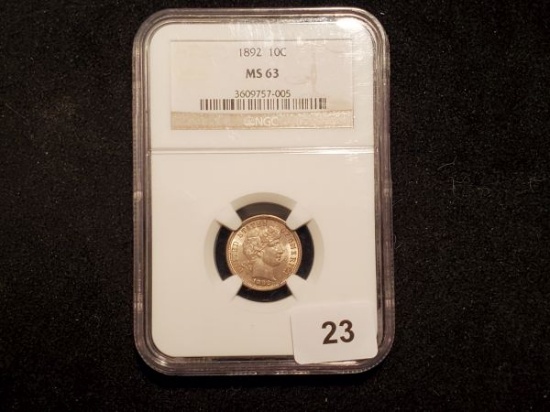 NGC First Year Type 1892 Barber Dime in MS-63