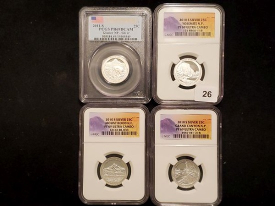 Four Silver Proof Deep Cameo State Quarters