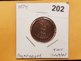 Better Date, better grade 1874 Guernsey Two doubles