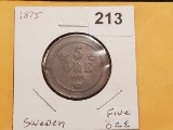 Better Grade 1875 Sweden 5 ore