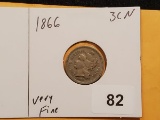1866 Three Cent Nickel in Very Fine