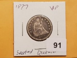 1877 Seated Liberty Quarter in Very Fine condition