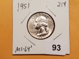 1951 Washington Quarter in MS-64+