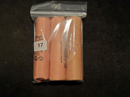 Three BU Bank wrapped penny rolls