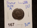 FRENCH BRONZE 1628-A DOUBLE TURNOIS WITH LOUIS THE 13TH ON THE FRONT