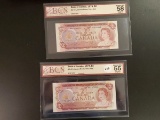 Two bank of Canada series of 1974 two dollar notes graded au 55 and au 58