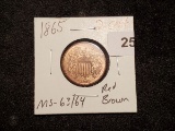 **HERE'S A STUNNER!!! 1865 Two-cent piece in MS-63/64 Red-Brown