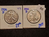 Pair of 1936-D Walking Liberty Half Dollars