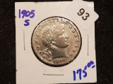 Better 1905-S Barber Half Dollar
