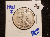 Key 1921-S Walking Liberty Half Dollar