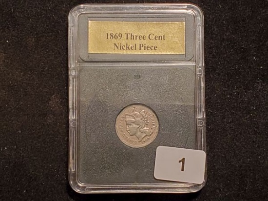 Slabbed 1869 Three Cent Nickel in Fine