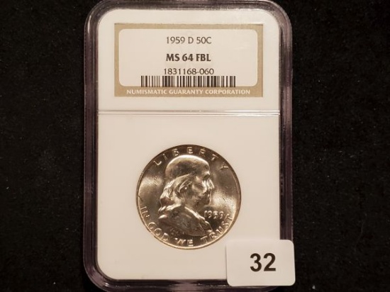 NGC 1959-D Franklin Half Dollar in MS-64 FBL