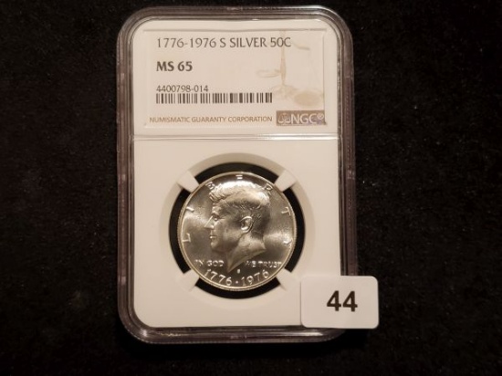 NGC 1776-1976 Silver 50 cent Kennedy Half Dollar in MS-65