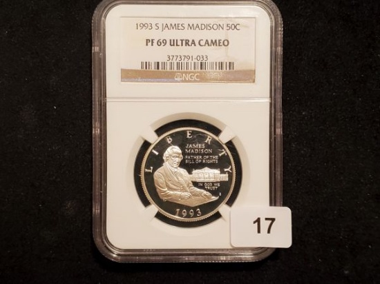 NGC 1993-S James Madison Commemorative Half Dollar in PF 69 Ultra Cameo
