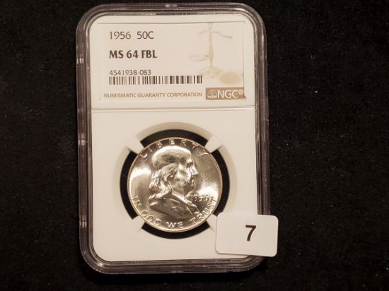 Better Grade NGC 1956 Franklin Half Dollar in MS-64 with FULL BELL LINES