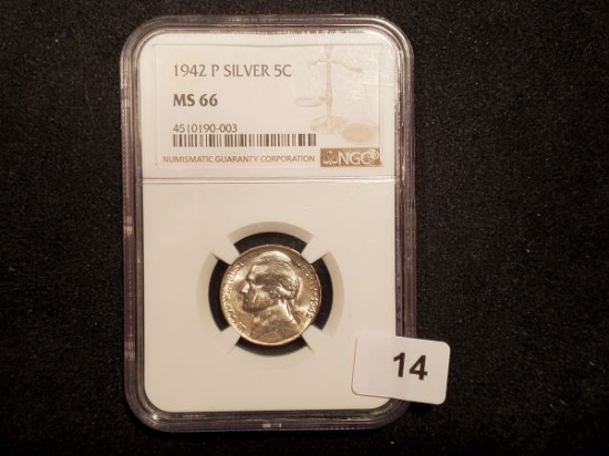 NGC 1942-P Silver Wartime Jefferson Nickel in MS-66