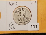 KEY DATE 1921-S Walking Liberty Half Dollar