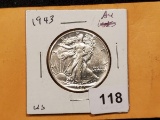 1943 Walking Liberty Half Dollar in About Uncirculated