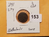 **Scarce 1841 Lilly Netherlands 1/2 cent