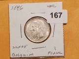 **WOW* Beautiful Brilliant Uncirculated 1886 Belgium 1 franc