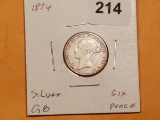 1874 Silver Great Britain 6 pence