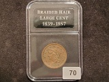 Purty 1853 Braided Hair Large Cent in About Uncirculated - 53 condition