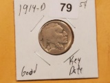 * KEY DATE 1914-D Buffalo Nickel in Good