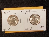 1952-D and 1943 Washington Quarters