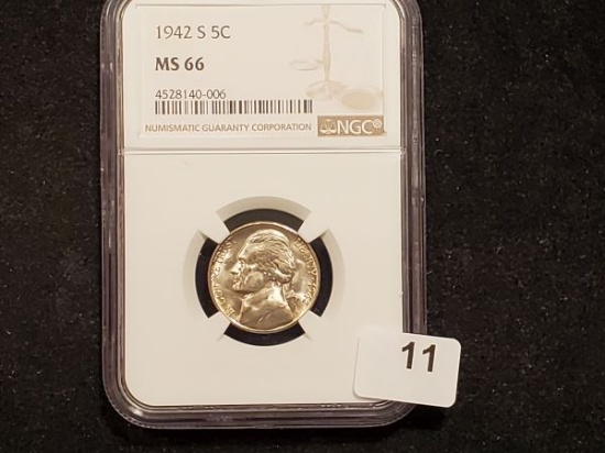 NGC 1942-S Silver Wartime Jefferson Nickel in MS-66