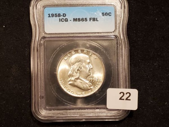 ICG 1958-D Franklin Half Dollar in MS-65 FBL