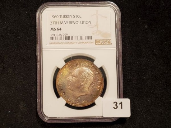 NGC 1960 Turkey 10 L in Mint State 64