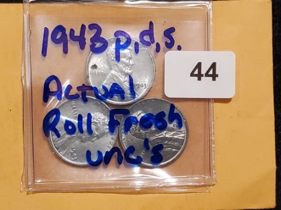 1943 P-D-S Steel Wheat cents