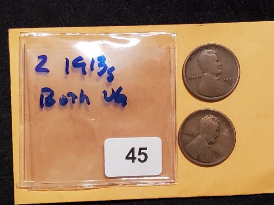 Two 1913-S Wheat cents