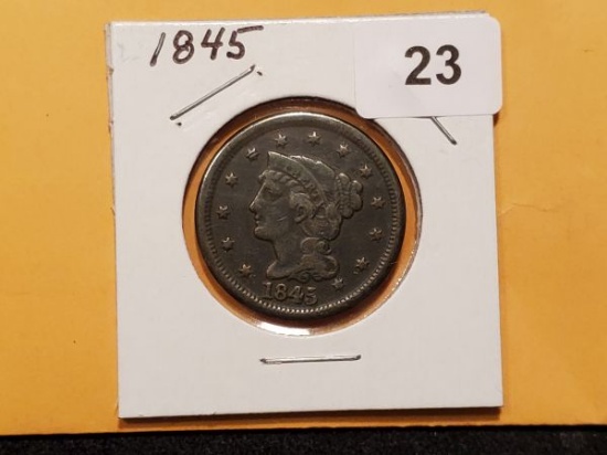 1845 Braided Hair Large Cent in Fine details
