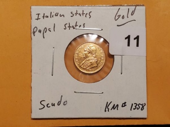 GOLD! 1853 Italian Papal States one Scudo