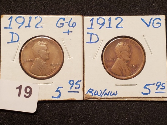 Two Better Date 1912-D Wheat cents