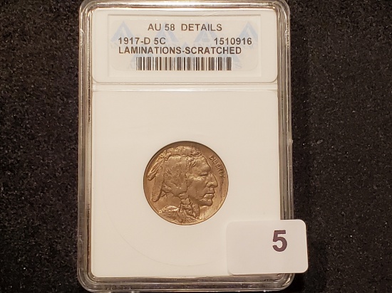 ANACS 1917-D Buffalo Nickel in About Uncirculated 58