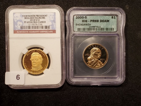 Two slabbed Proof 69 Deep and Ultra Cameo Dollars