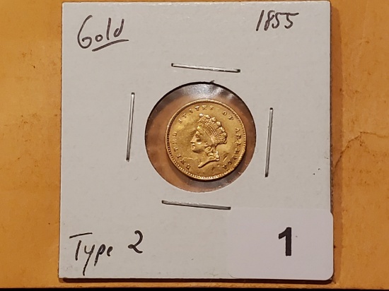 GOLD! 1855 Type 2 One Dollar gold