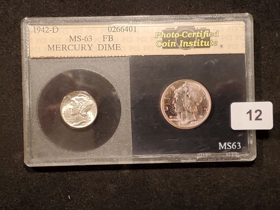 PCCI 1942-D Mercury Dime Mint State 63 Full Bands